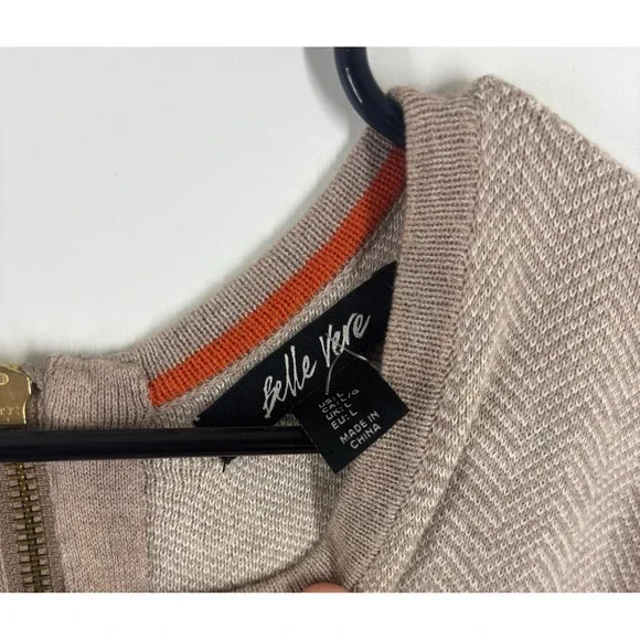 Belle Vere Womens Taupe Chevron Herringbone Knit Long Sleeve Sweater Dress Large - Picture 3 of 4